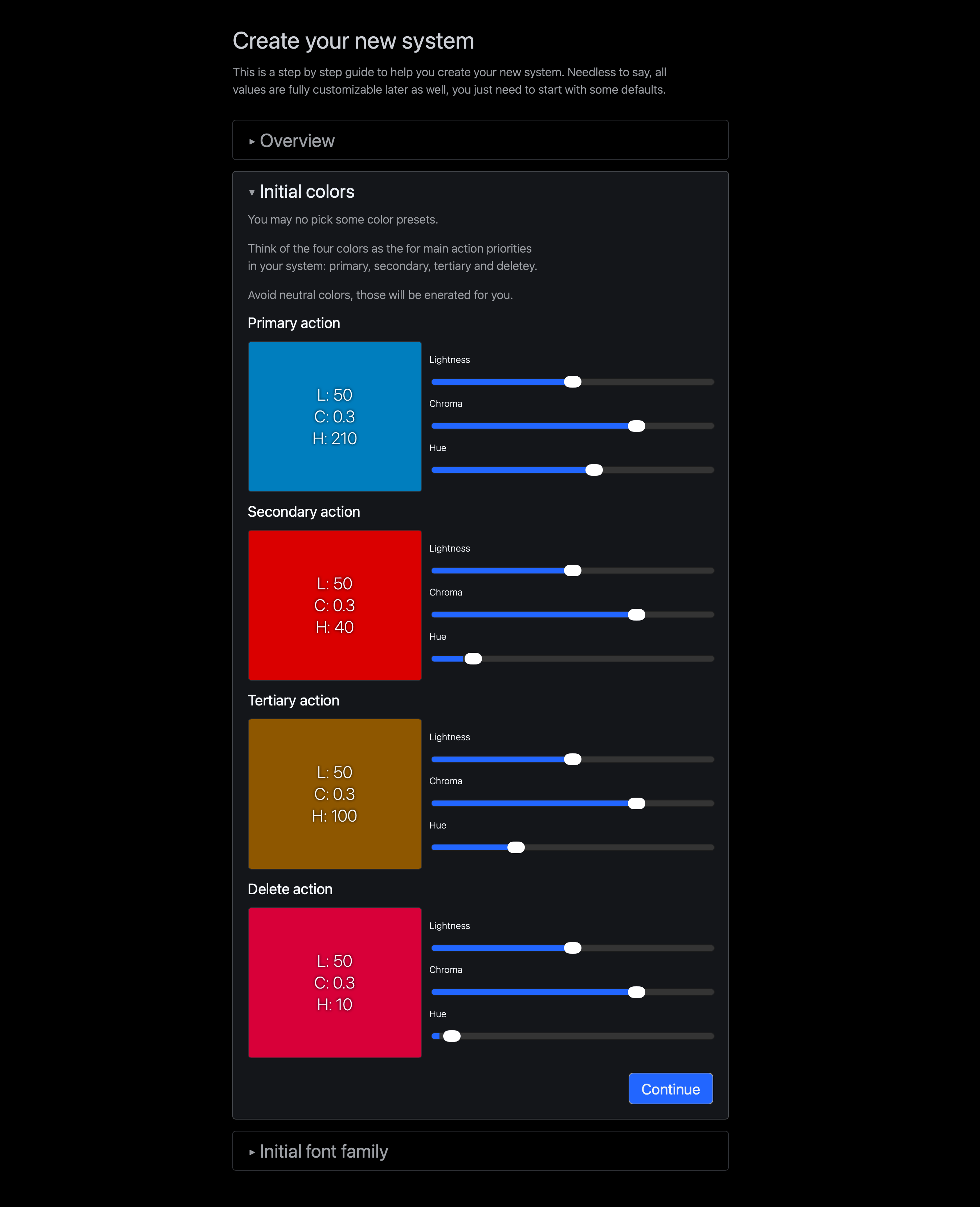 Naina onboarding, pick initial four action colors